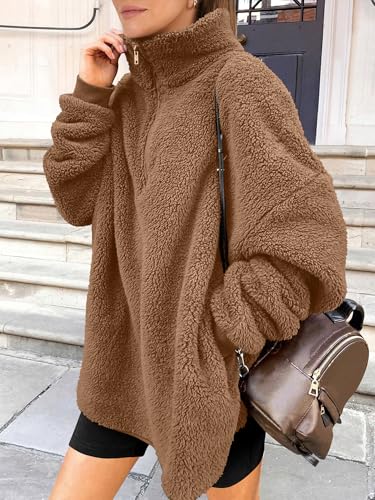 ANRABESS Women's Sweatshirt Sherpa Fuzzy Fleece Zip Up Hoodies Cozy Pullover Soft Sweaters Tops 2026 Fall Trendy Clothes Large Brown by ANRABESS - Image 12