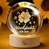 Glücksbringer,60mm Aufladbar LED Glaskugel Deko Lampe Glücksbringer Prüfung mit Holzsockel,Kristallkugel Stimmungslicht Deko Wohnzimmer Geburtstagsgeschenk Geschenke für Frauen Geburtstag Freundin (A)