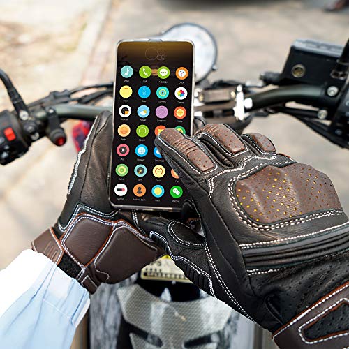 Axbxcx Motorcycle Genuine Leather Gloves Premium Vintage Touchscreen Full Finger Gloves For Motorbike Motocross Racing Cycling Atv Camping Climbing Work Outdoor Sports Men Women Brown Large #TOP5