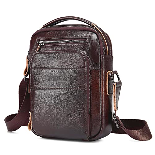 VINBAGGE Sacoche Bandoulière Homme Cuir Retro Cartable Sac à bandouliere Petit Sac épaule Sac de Messager Porte-Documents,Brun foncé