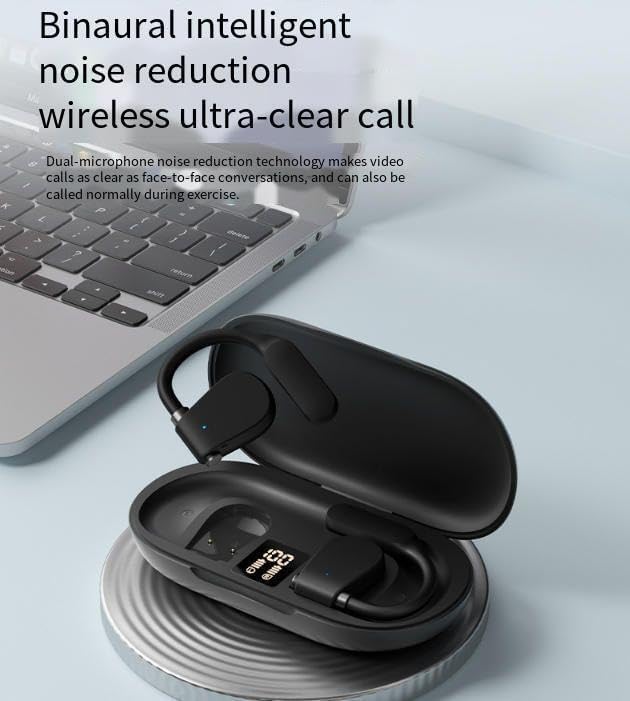 Open Ear Earbuds with Earhooks Bluetooth 5.3 Air Conduction Headphones Wireless Sport Earphones Built-in Mic Ear Buds With Charging Case IPX5 Waterproof for Running Workout Cycling Driving,Black