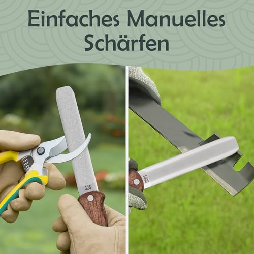 Muldale Titanium Diamant-Schleifstein mit Abziehleder, Garten-Schärfwerkzeug für Messer, Äxte, Rasenmähermesser & Gartenscheren, Körnung 325/1000