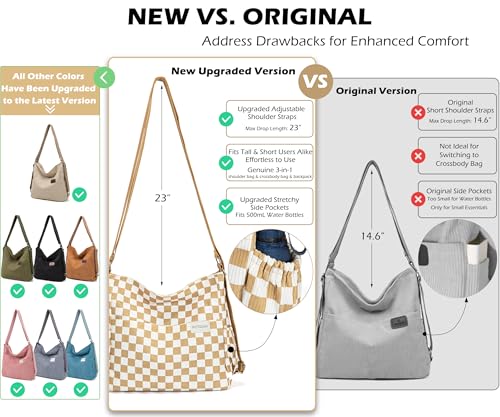 Wytidian Corduroy Tote Backpack Crossbody Bag for Women, Convertible Shoulder Bags Designer Handbag for College, Work (Checkered Khaki & White) by Wytidian - Used condition - US$10.91