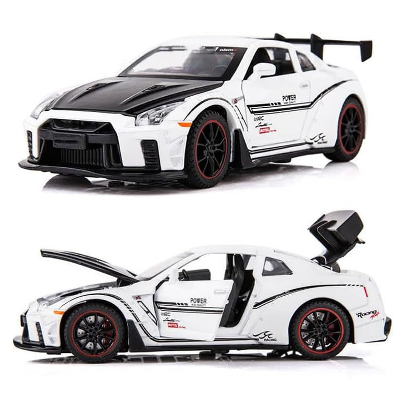 Image of Kids Model 1:32 Nessan R35 Die Cast Metal Car Pull Back Action Opening Doors with Realistic Engine Sound Lights Toy Car Gift for Boys - Red