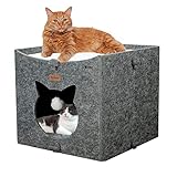 Cat Bed for Indoor Cats Cube House, Covered Cat Cave Beds & Furniture, Kitty Hideaway Tent Enclosed Kitten Cave with Dangling Toy and Soft Cushions