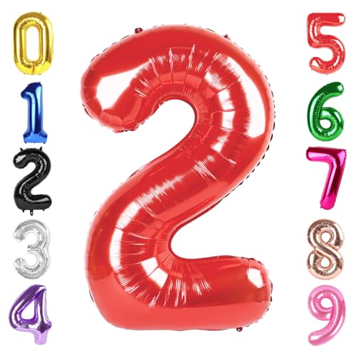 Image of 40 Inch Red Number 2 Balloon Birthday Party Decorations for Men & Women | 40 Inch Red inflatable foil number balloons, large birthday decorations for 2nd birthday