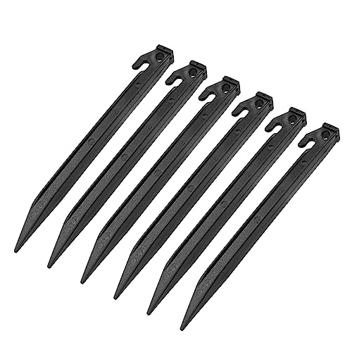 Litoexpe 9 Inch Plastic Tent Stakes, 16pcs Ground Stakes Heavy Duty, Durable Canopy Tent Stakes, Sturdy Tent Pegs for Outdoor Campings, Black Edging Stakes for Sand Beach and Garden Lawn