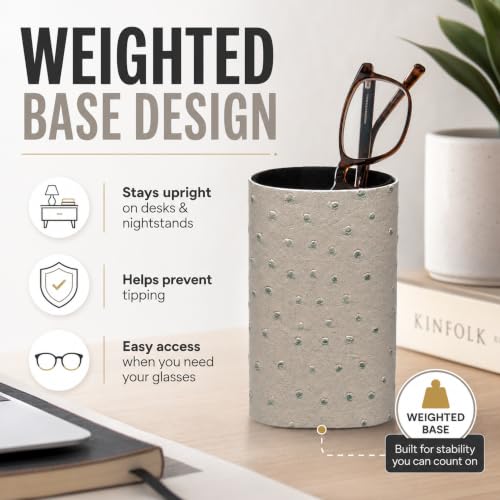 Image of Calabria Desktop Eye Glasses Holder Soft Lining Weighted Base Eyeglasses Stand Case Desks Nightstands PU Leather Mens Womens