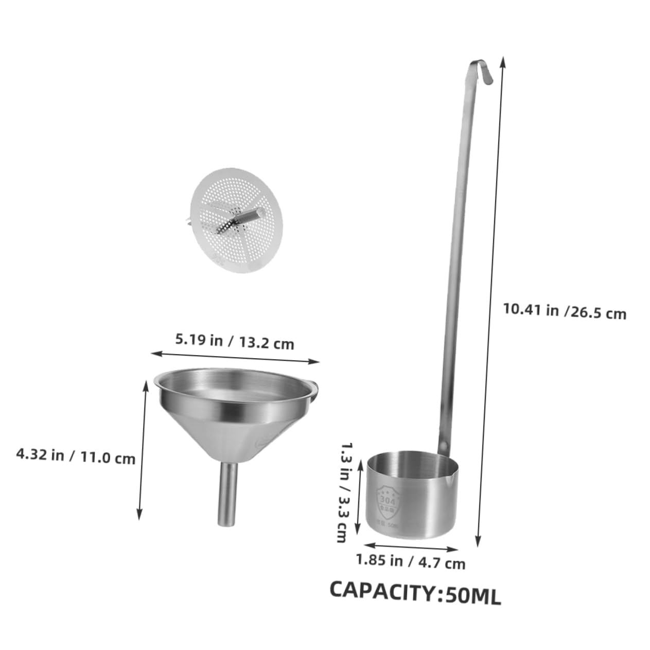 KOCKSHION 304 Stainless Steel Wine Ladle and Funnel Set Wide Mouth Strainer Funnel Long Handle Ladle for Pouring Measuring Liquids