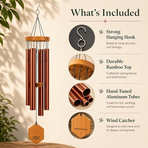 Copper Red Wind Chimes for Outside, 29 Inch Hand Tuned G Major Pentatonic Wind Chime, Memorial Sympathy Gift for Loss of Loved One, Deep Tone Aluminum Bamboo Garden Patio Porch Decor