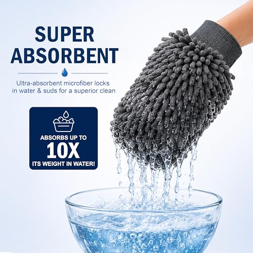 Image of JD FRESH 1 Pack Microfiber Wash Mitt for Car Cleaning, Ultra Soft Dual Sided Scratch Free & Super Absorbent Reusable Car Wash Duster Gloves /Microfiber Glove for Car, Bike, Dusting & Washing - Grey
