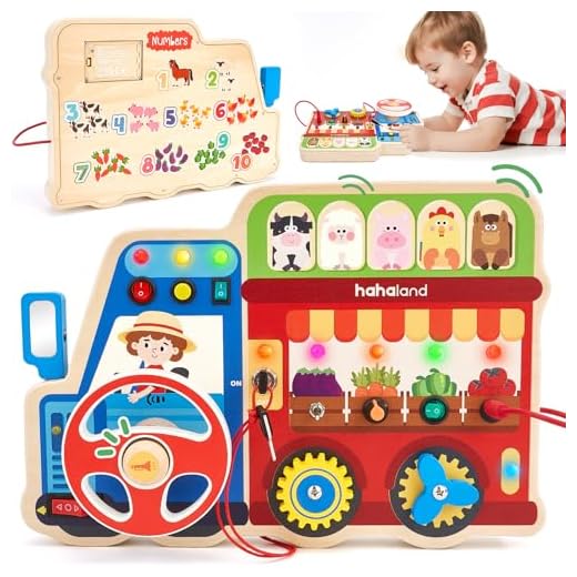 hahaland Montessori Busy Board for Toddlers 3-5, 18-in-1 Wooden Sensory Activity Board with LED Lights & Switches, Educational Montessori Toy for Fine Motor Skills, Kids Gift