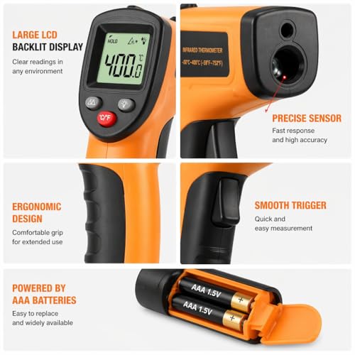 Image of Infrared Thermometer Gun,Non Contact Digital Surface Thermometer with Laser Pointer, Backlit LCD,-58F to 752F for Cooking,HVAC, Automotive-GM320