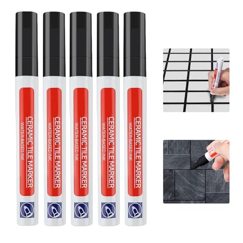 Tile Pen,Black Grout Pen for Tiles,5 PCS Black Tile Marker,Wall Repair Pens,for Bathrooms Kitchen Floor,Wall Lines