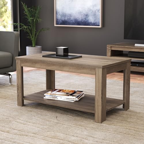 AVF Calibre Coffee Table - Rustic Sawn Oak Effect Coffee Side Table with Shelf. Perfect for Living room, Lounge, Bedroom. 50cm x 50cm x 44.7cm high (Sawn Oak)