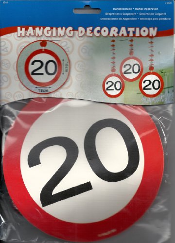 Folat B.V. 3er Set Motiv Schild Rotorspiralen 20. Geburtstag Girlanden