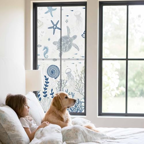 Window Privacy Film Frosted, Blue Coastal Static Cling miniatura 2
