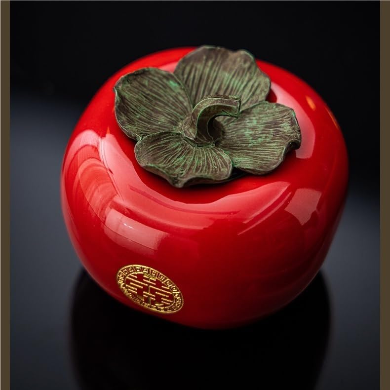 SONGCHAO Sugar Jar Persimmon Ruyi Ceramic Tea Can Small Wedding Portable Tea Canister(A)