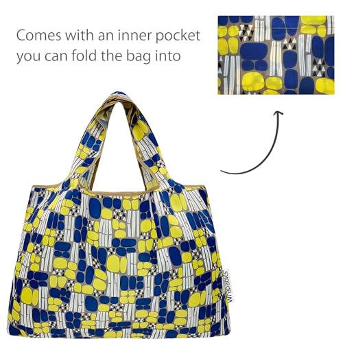 allydrew Large Foldable Tote Nylon Reusable Grocery Bags, Yellow Abstract - Thumbnail 5