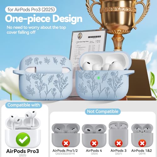 Image of Ekoonpft for Airpods Pro 3 Case, Flower Engraved Cases for Apple AirPods Pro 3rd Generation 2025, Soft Silicone Cover for Men Women Girly with Cleaning Kit & Keychain, Anti-Scratch, Shockproof