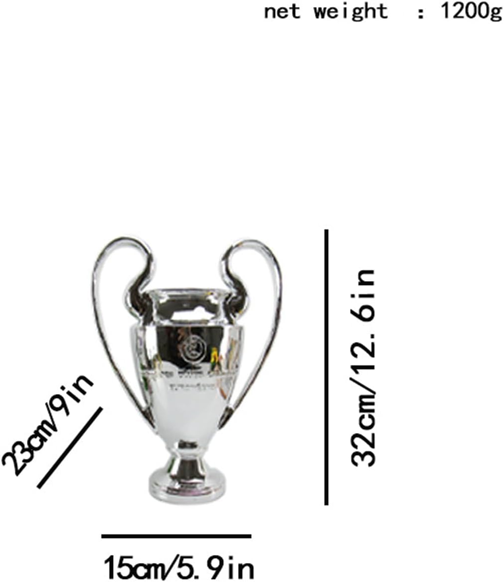 European Champion Football Trophy, Resin St. Bernard League Replica Award Cup, Silver with Blue Ribbons for Sport Fan League Team (32cm/13 inches), LG202407061735