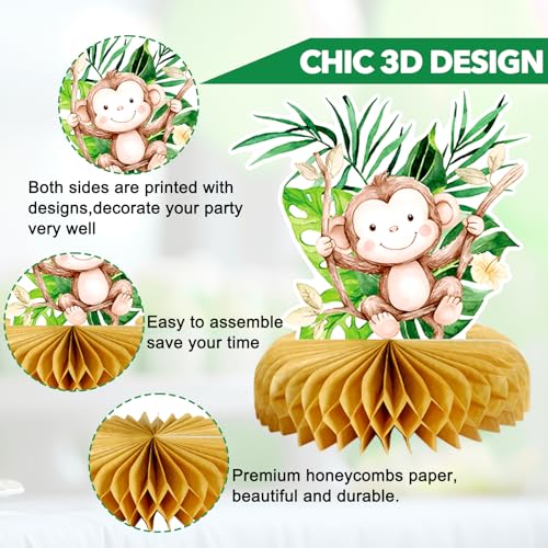 Image of Wild One Birthday Decorations Jungle Baby Shower Honeycomb Centerpieces for Boys and Girls,8 Pcs Safari Centerpieces and Confetti Table Decorations, Safari Jungle Animals Party Decor