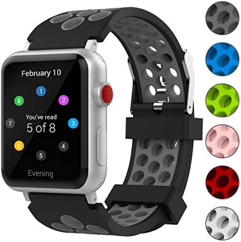 For Apple Watch Band 42mm, Penta Stars Silicone Band for Apple Watch Series 4/3/2/1, Two Tone Holes Design, Breathable, Waterproof Sport Replacement Wristband for iWatch, Gray