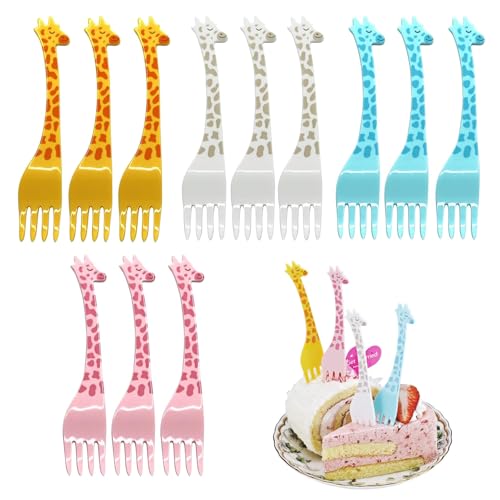 12 Stück Obstgabeln Kinder Kunststoff Giraffe Mini Gabeln Bunt Kinder Obstgabeln Wiederverwendbar Für Bento Lunchbox Dekoration Snack Party Geburtstagsfeier Nachmittagstee