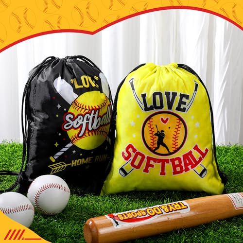 Image of Honoson 16 Pcs Softball Drawstring Backpack Softball Goodie Bags Baseball Gift Bags Drawstring Backpack Baseball Party Favors Snack for Sports Team Birthday Party Supplies