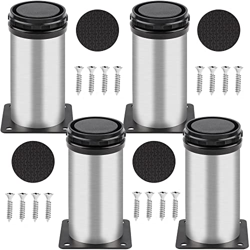 4 Stück Möbelfüße Metall Tischbeine Metall 150mm Rund Edelstahl Gebürstet möbelfüße verstellbar Tischbeine Höhenverstellbar GesamthöheMit Edelstahlschrauben und Schutzpolster Cover