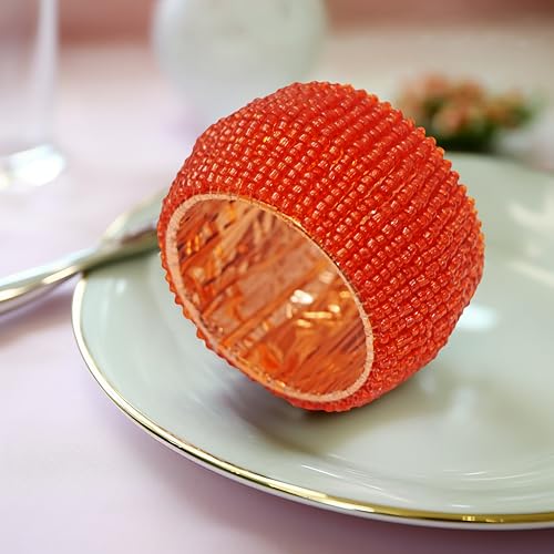 Image of COTTON CRAFT Glitz Beaded Napkin Rings - Set of 12 - Handmade Rust Napkin Ring Holders for Dining Table Decor - Elegant Beaded Napkin Rings for Weddings, Parties, Brunch, Holiday Table Settings