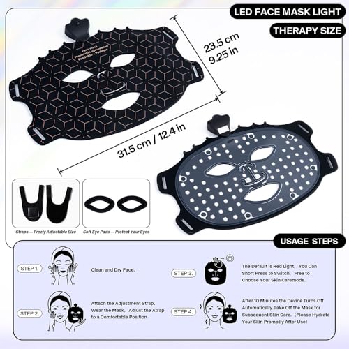 Masque LED visage 7 couleurs en silicone noir rechargeable