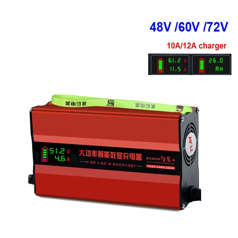48V 10A 12A charger lithium battery 54.6V 10A 12A with Digital Display 16S 58.4v 10A lifepo4 20S 56V 10A LTO battery charger (Color : 48V lead acid, Socket Standard : 12A)