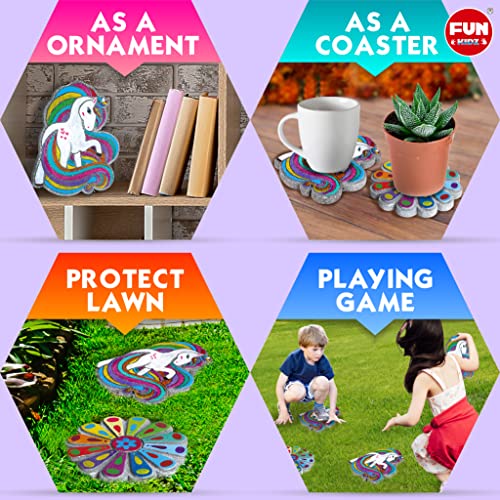 Pyo Stepping Stones For Kids, Colormyway 2 Pack Unicorn & Flower Paint Your Own Craft Acivity For Girls & Boys Ages 3-12 Diy Mosaic Stone Art Kit #TOP2