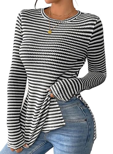 RANPHEE Long Sleeve Tops for Women 2025 Fall Fashion Comfy Slim Fit Crewneck Dressy Casual Shirts with Side Slit