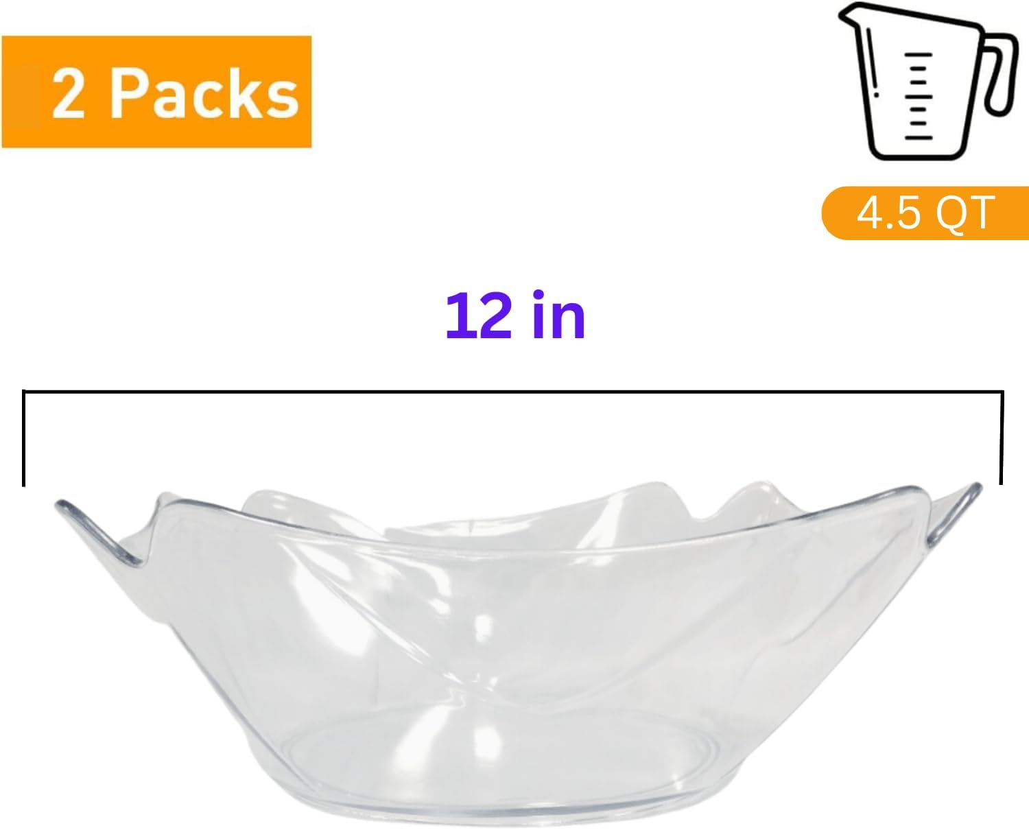 Premium Extra Heavy Weight 12-inch Flower Serving Bowl - Clear - Set of 2, With Serving Set - Black | Elegant 4.5 Quart Flower Bowl.
