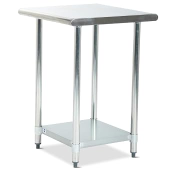 Stainless Steel Work Table NSF Commercial Worktable with Adjustable Shelf, 24 X 24 Inches, Scratch Resistant Heavy Duty Metal Food Prep Table for Garage Restaurant Kitchen