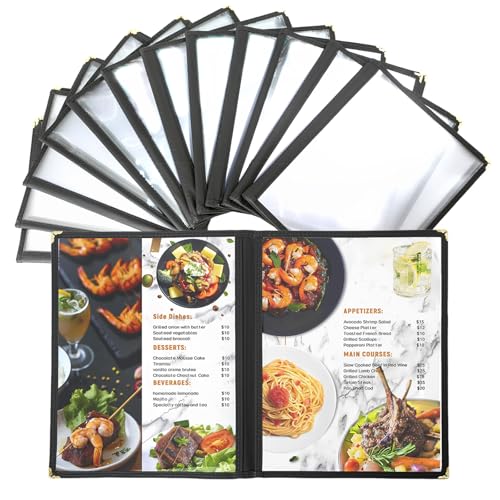 DUPDMKIN 12 Pack Menu Covers 8.5 x 11 Inch, 2 Page Restaurant Menu Holders, Double Stitched Menu Sleeves for Restaurant, Cafe, Bar