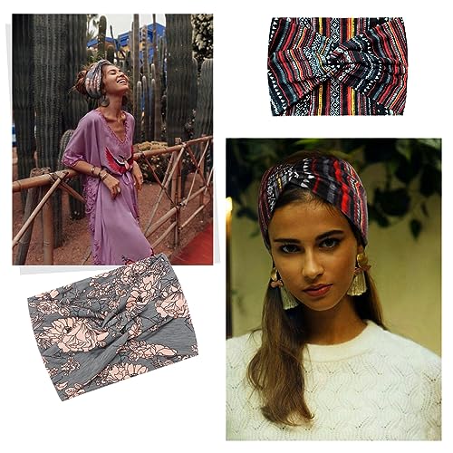 AKTVSHOW 7'' Wide Headbands for Women, 10 Pack Large Boho Turban Headband Fashion Non Slip Hairbands Thick Head Wraps Yoga Workout Hair Accessories - Image 5