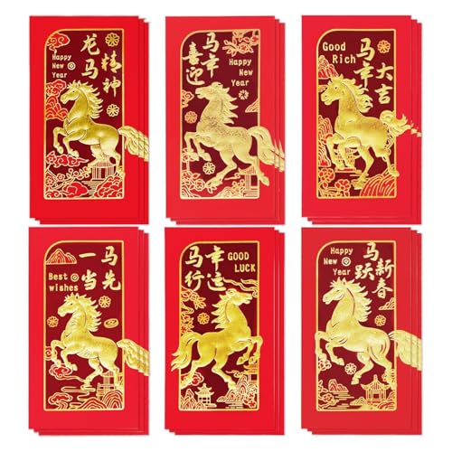 24 Stück Chinesisches Neujahr 2026 Pferd Rote Umschläge, Chinese New Year Decoration Hongbao, Jahr Des Pferdes Geldumschlag, Glücksbringer Geldgeschenk Für Frühlingsfest, Red Envelopes Groß