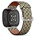 CJBROES Replacement Leather Watch Band, Compatible with Fitbit Versa 3 and Fitbit Sense of Wristband Bracelet Accessory - Antique Palette Simple Art