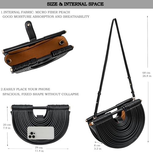 Image of Trendy Woven Evening Clutch Purse Half Round Designer Shoulder /Crossbody Bag Top-Handle Satchel Handbags