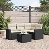 QJBSAVVA 5-teiliges Gartensofa Set schwarz Poly-Rattan mit Stauraum & Glas-Tisch platzsparendes Outdoor Lounge Sofa für Terrasse Balkon Garten