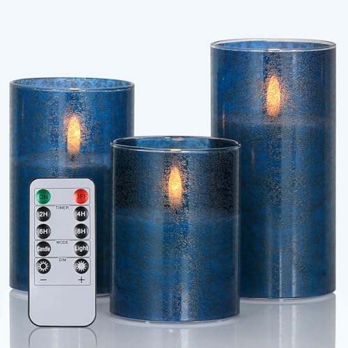 Meltone LED Flameless Glass Candles, Teal Pillar, Light Pack