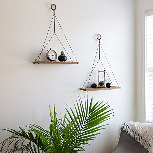 Forestbarn Boho Wall Hanging Shelves -Set Of 2- Rustic Wall Decor Shelf - Shelves For Bedroom - Hanging Shelves For Wall - Hanging Plant Shelf - Farmhouse Decor - Boho Wall Decor #TOP1