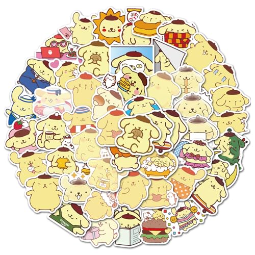 Pompom Purin Stickers 50 Pcs Waterproof, Removable, Lovely, Beautiful, Stylish Teen Stickers, Suitable for Boys and Girls in Water Bottles, Bicycle, Phones, Guitar, Suitcase. (E)