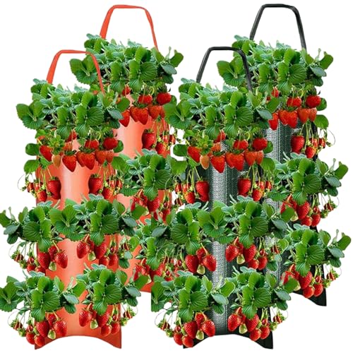 Vistnale Jardinière de tomates | Jardinière de Fraises, 4 pièces 8 Trous Suspendus Fraises, Sacs Culture Respirants, Mur extérieur 23, 6 x 9, 8 pour Herbes Jardin, Fleurs, tomates à la Menthe