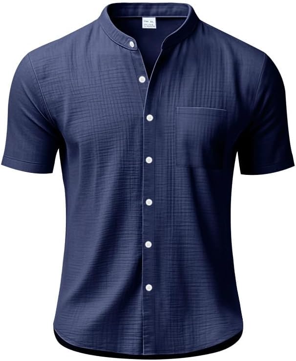Men's Cotton-Linen Shirt - Short Sleeve Button Down Breathable Business Casual Shirt with Pocket for Vacations - Image 3