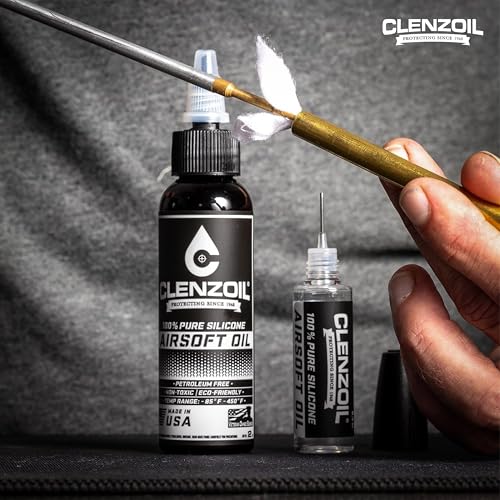 Clenzoil Airsoft & Air Gun Oil - 2 oz Combo Airsoft Oil - for Air Rifles & Airsoft Pistols - Pure Silicone Oil for Gun Lubrication - Made in The USA - 2 oz Bottle & 0.5 oz Needle Oiler Combo Pack