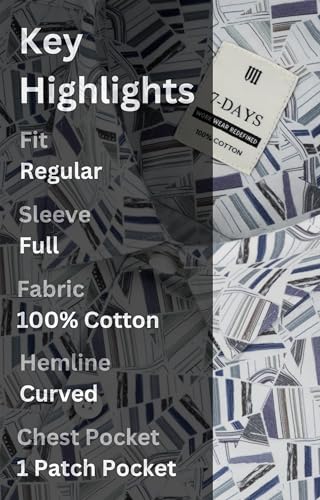 Image of 7-DAYS Men's Premium Formal Printed Shirt - 100% Cotton, Regular Fit, Full Sleeves, with Pocket - Stylish for Special Occasions.